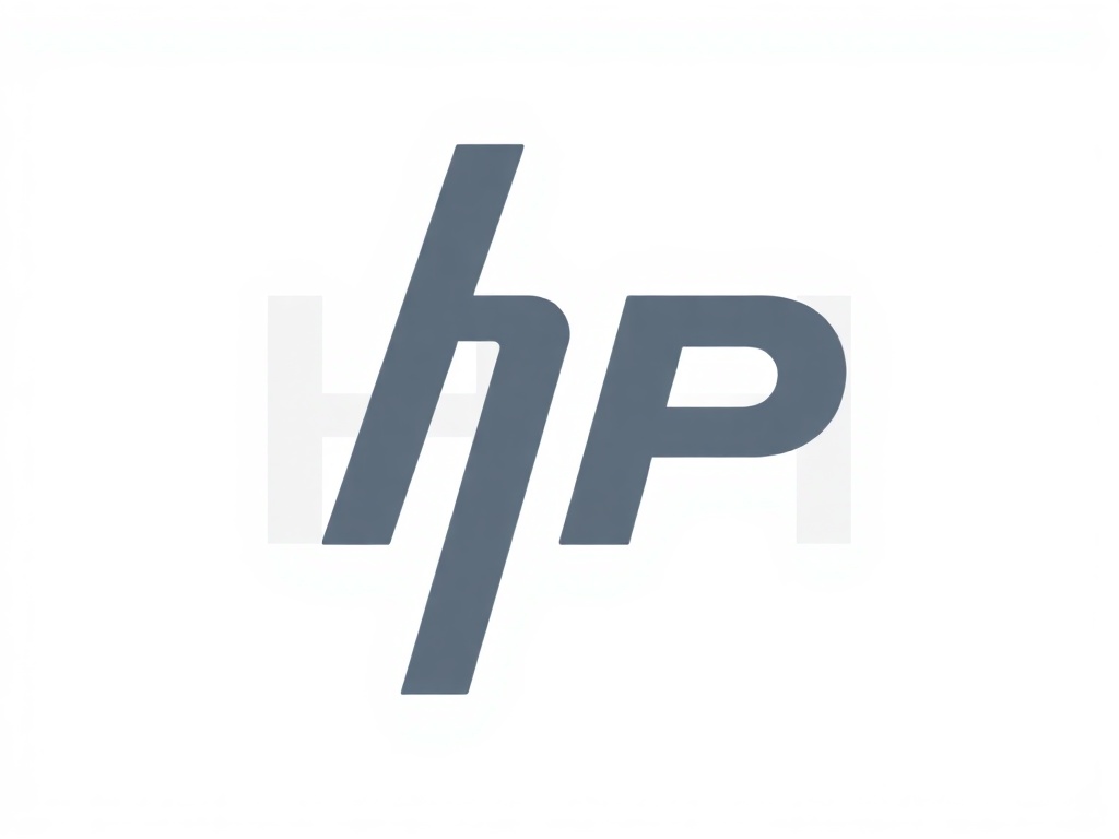 Minimalist geometric logo: interlocking letters 'HP' in a clean sans-serif font, dark gray on white, vector high resolution.